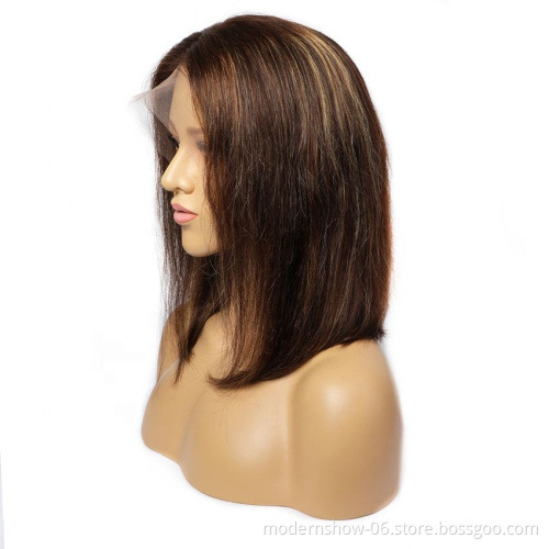 100% Virgin Brazilian Ombre Human Hair Wigs Modern Show Wholesale Mixed Color T4/27 Short Lace Frontal Bob Wigs For Women